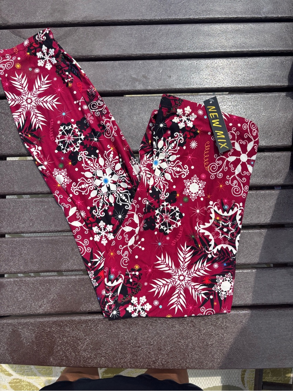 New Mix Maroon Snowflake Leggings with Black and White Accents